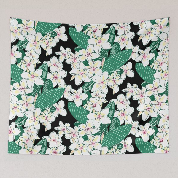 Item preview, Cascade of Plumeria Blossoms on black designed and sold by Linda Maliuana.