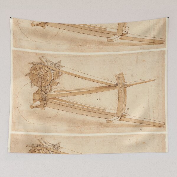 Item preview, Codex Atlanticus Folio 16r by Leonardo da Vinci Mechanical Invention Drawing Art Print designed and sold by artofuniverse.