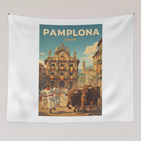 Item preview, Pamplona Navarre Spain Running of the Bulls Encierro Festival Scene designed and sold by Aryabek.