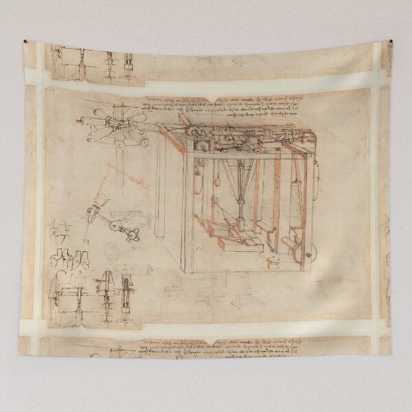 Item preview, Codex Atlanticus Folio 29r by Leonardo da Vinci Renaissance Mechanical Study Art Print designed and sold by artofuniverse.