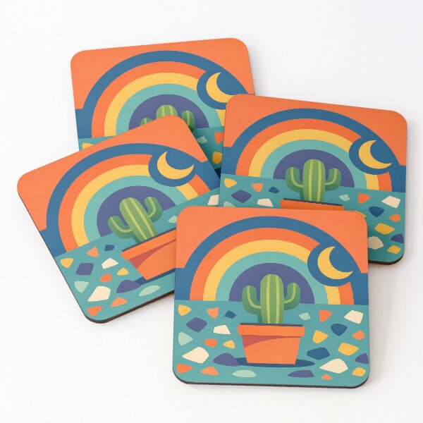 Item preview, Potted Cactus with Rainbow Moon and Terrazzo Shapes designed and sold by InkSmithery.