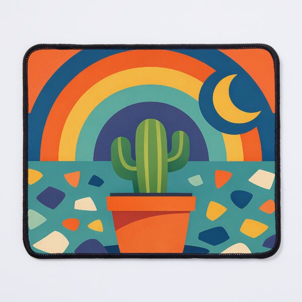Item preview, Potted Cactus with Rainbow Moon and Terrazzo Shapes designed and sold by InkSmithery.