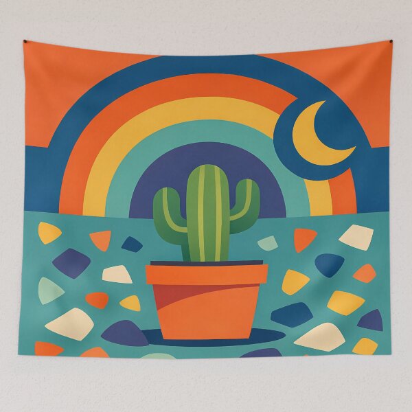 Item preview, Potted Cactus with Rainbow Moon and Terrazzo Shapes designed and sold by InkSmithery.