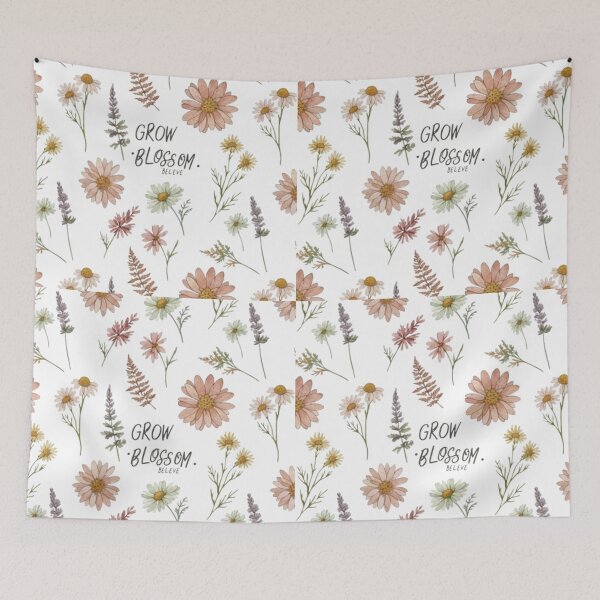 Item preview, Vintage Botanical Pressed Flowers Pattern — Wildflower Wreath Cottagecore Print, Grow Blossom Believe, Dark Academia Herbarium Wall Art 1970s Aesthetic designed and sold by Ditstyle.