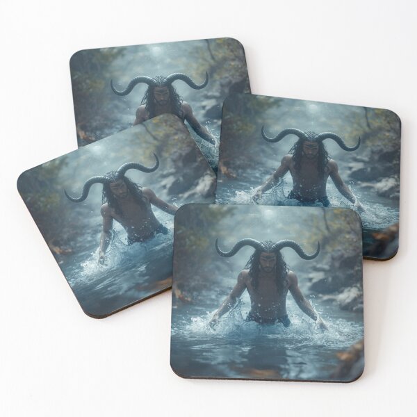 Item preview, Mystical Aquarius Human With Horns Standing In Water Enjoying Air designed and sold by Mustangana.