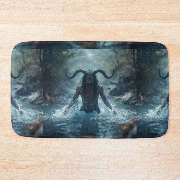 Item preview, Mystical Aquarius Human With Horns Standing In Water Enjoying Air designed and sold by Mustangana.