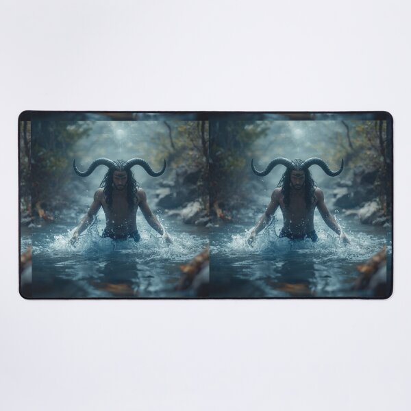 Item preview, Mystical Aquarius Human With Horns Standing In Water Enjoying Air designed and sold by Mustangana.