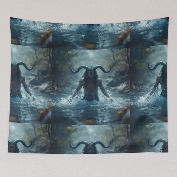 Item preview, Mystical Aquarius Human With Horns Standing In Water Enjoying Air designed and sold by Mustangana.