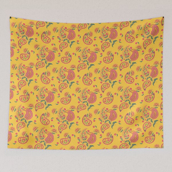 Item preview, Hand Painted Gouache Floral Paisley Pattern in Yellow designed and sold by NoemiMarozsan.