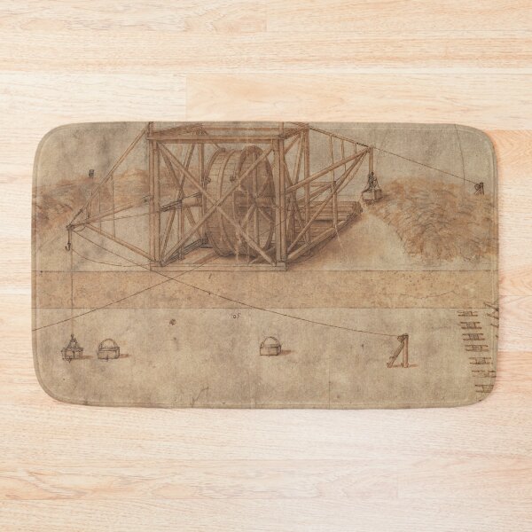Item preview, Codex Atlanticus Folio 3r by Leonardo da Vinci Double Crane Engineering Art Print designed and sold by artofuniverse.