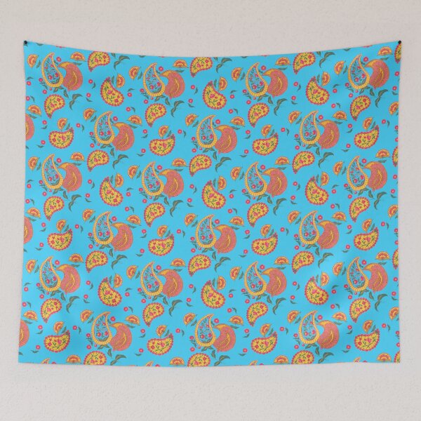 Item preview, Hand Painted Gouache Floral Paisley Pattern in Aqua designed and sold by NoemiMarozsan.