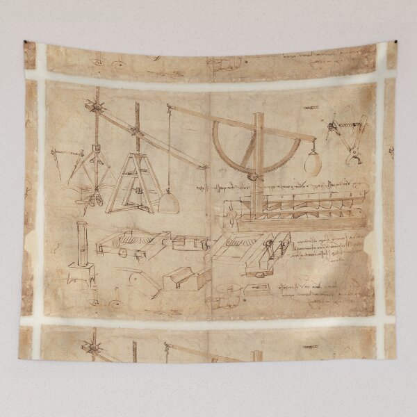 Item preview, Codex Atlanticus Folio 3r by Leonardo da Vinci Engineering Studies Fine Art Print designed and sold by artofuniverse.