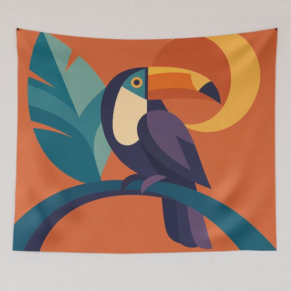 Item preview, Geometric Colour Block Toucan with Tropical Leaves designed and sold by InkSmithery.