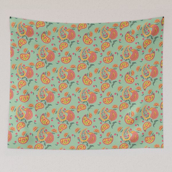 Item preview, Hand Painted Gouache Floral Paisley Pattern in Muted Sage designed and sold by NoemiMarozsan.