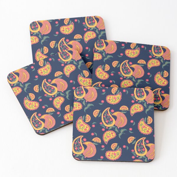 Item preview, Hand Painted Gouache Floral Paisley Pattern in Deep Navy designed and sold by NoemiMarozsan.