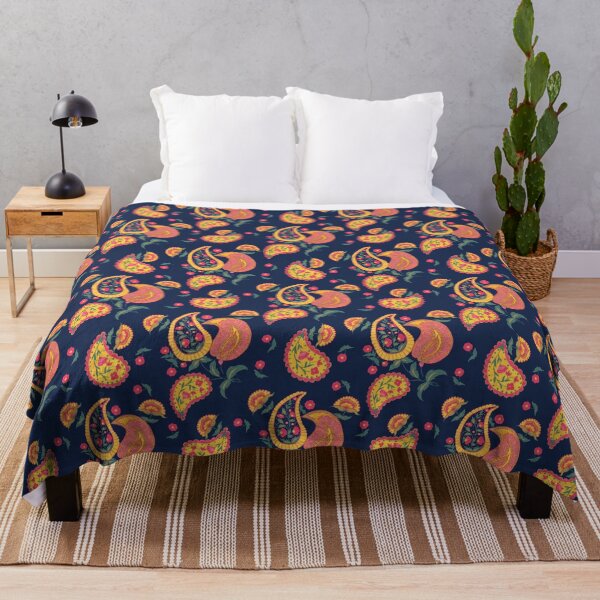 Item preview, Hand Painted Gouache Floral Paisley Pattern in Deep Navy designed and sold by NoemiMarozsan.
