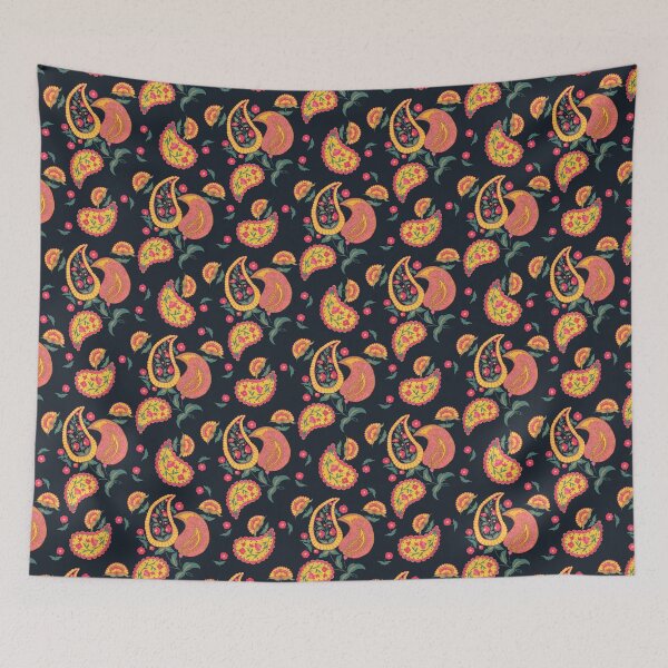 Item preview, Hand Painted Gouache Floral Paisley Pattern in Black designed and sold by NoemiMarozsan.
