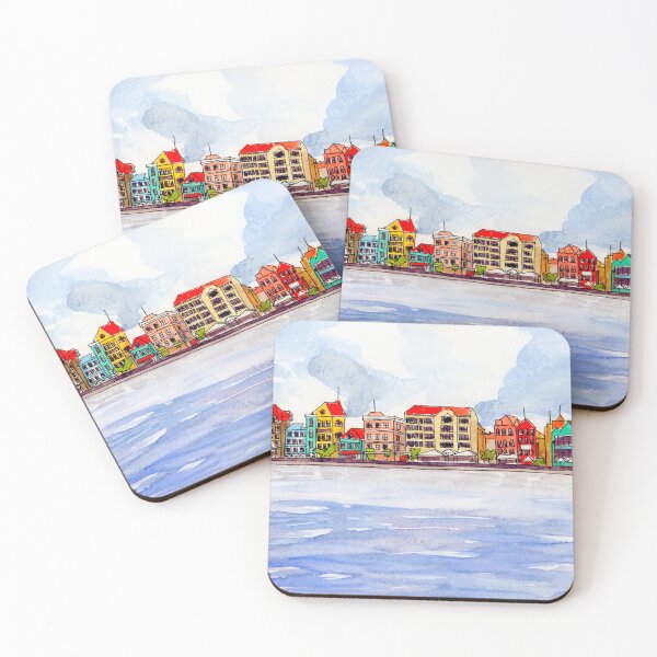 Item preview, Curaçao Colorful Waterfront Cityscape Watercolor Caribbean Coastal Houses designed and sold by Fairfax-Curator.