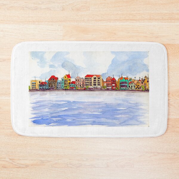 Item preview, Curaçao Colorful Waterfront Cityscape Watercolor Caribbean Coastal Houses designed and sold by Fairfax-Curator.