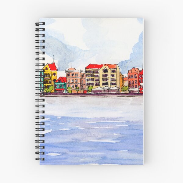 Artikelvorschau, Curaçao – Farbenfrohe Uferpromenade, Stadtbild, Aquarell, Karibische Küstenhäuser entworfen und verkauft von Fairfax-Curator.