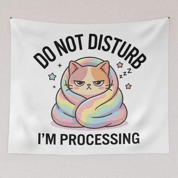 Item preview, Cute Cat Do Not Disturb I’m Processing T-Shirt – Funny Introvert Meme designed and sold by DIRTYSKETCHH.