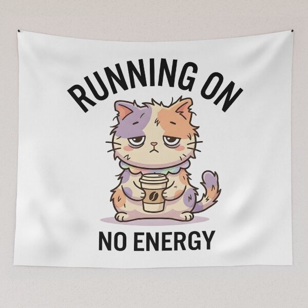 Item preview, Funny Cat Running On No Energy T-Shirt – Cute Tired Meme designed and sold by DIRTYSKETCHH.