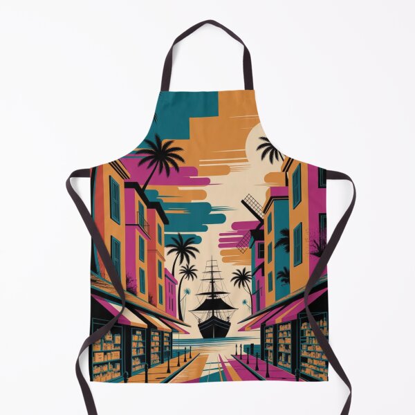 Item preview, colorful collage-style street buildings, palm trees, ships, windmills, and abstract shapes designed and sold by 123ks.