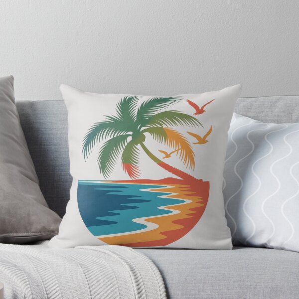 Item preview, beach silhouette with curved shoreline, palm tree, flying birds designed and sold by 123ks.