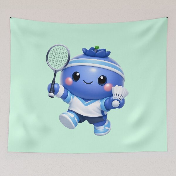 Item preview, Cute Blueberry Badminton Player | Kawaii Fruit Sports Character Art designed and sold by Moons Studio.