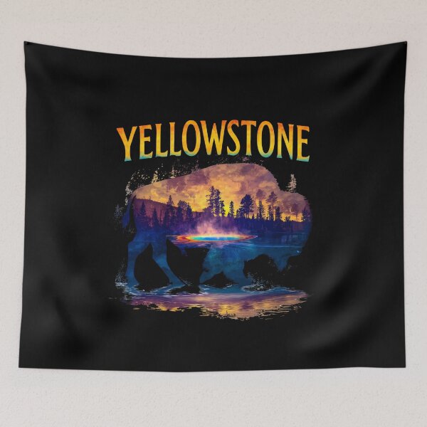 Item preview, Yellowstone Bison Silhouette Grand Prismatic Spring designed and sold by Freedom Of The Hills.