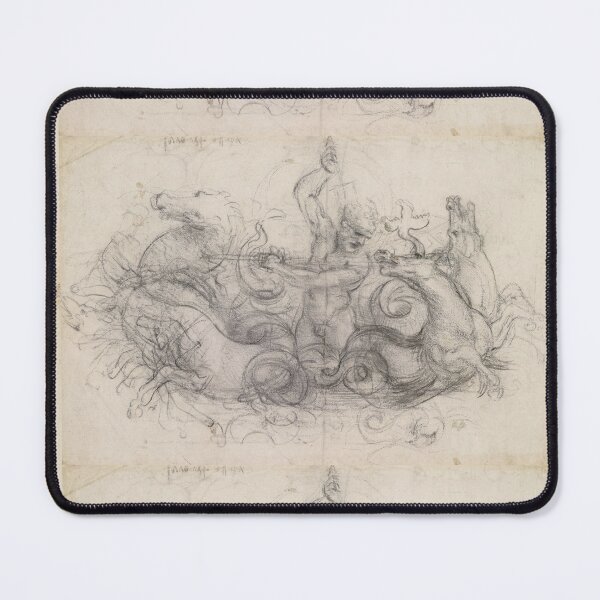 Item preview, Neptune by Leonardo da Vinci High Renaissance Mythological Drawing Art Print designed and sold by artofuniverse.