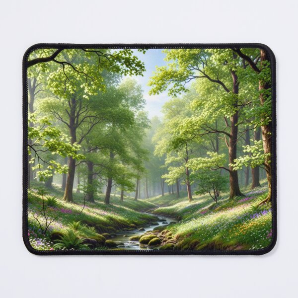 Item preview, Enchanted Forest Stream Sunlight Landscape Wall Art designed and sold by IntelliMindDesigns.
