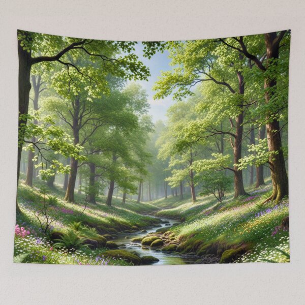 Item preview, Enchanted Forest Stream Sunlight Landscape Wall Art designed and sold by IntelliMindDesigns.
