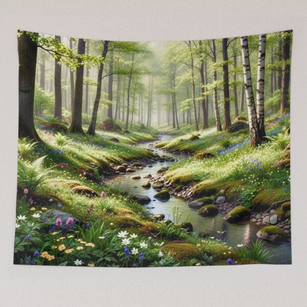Item preview, Peaceful Woodland Creek Mossy Forest Wall Art designed and sold by IntelliMindDesigns.