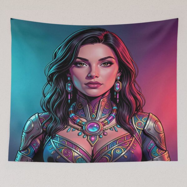 Item preview, Mystic Warrior Portrait in Fantasy Armor with Glowing Gemstone and Elegant Ornamental Details designed and sold by FotoworldEdel.