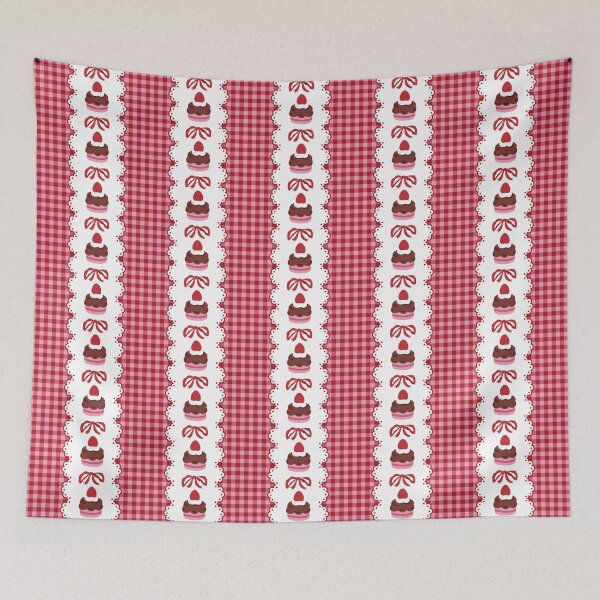 Item preview, Chocolate Strawberry Cake Gingham Pattern designed and sold by Kusaka.art.