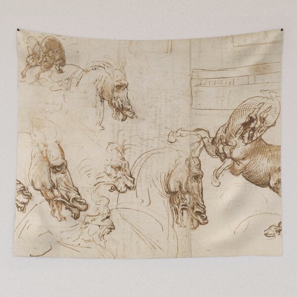 Item preview, Rearing Horse and Heads of Horses by Leonardo da Vinci: Renaissance Study Fine Art Print designed and sold by artofuniverse.