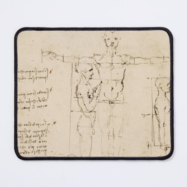 Item preview, Recto The Proportions of a Standing Kneeling and Sitting Man by Leonardo da Vinci: Renaissance Anatomical Study Fine Art Poster designed and sold by artofuniverse.