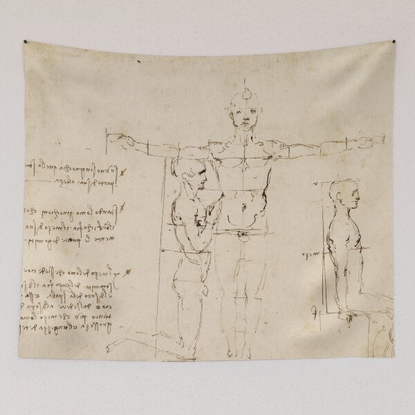 Item preview, Recto The Proportions of a Standing Kneeling and Sitting Man by Leonardo da Vinci: Renaissance Anatomical Study Fine Art Poster designed and sold by artofuniverse.