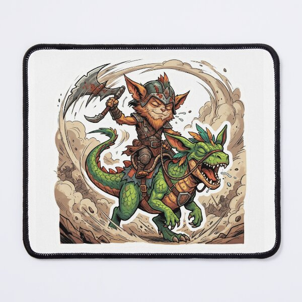 Item preview, Chaotic Yordle Warrior & Wild Lizard Mount Die-Cut Sticker – Bold Cartoon Fantasy Art designed and sold by designerr23 ⭐⭐⭐⭐⭐.