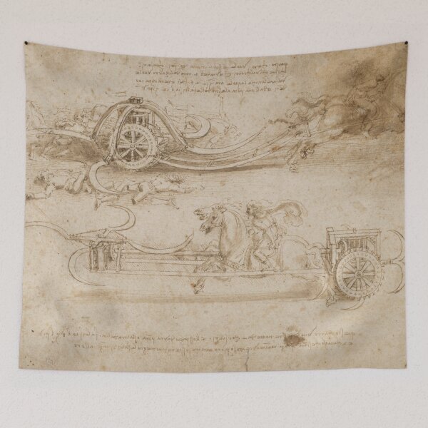 Item preview, Studies of Assault Chariots by Leonardo da Vinci Renaissance War Machine Study Fine Art Print designed and sold by artofuniverse.
