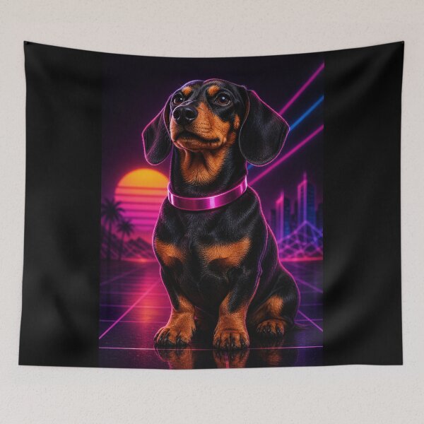 Item preview, Neon Dachshund Retro Vibes – Synthwave Dog 80s Style designed and sold by Gletschie.