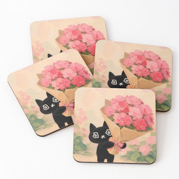 Item preview, Black Cat in Carnation Mother’s Day Floral Art designed and sold by PawsInBloom.