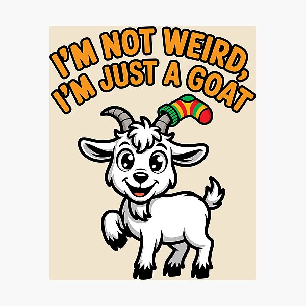 Item preview, Goat With a Sock on Its Horn – Funny Animal Illustration designed and sold by DoraTora.