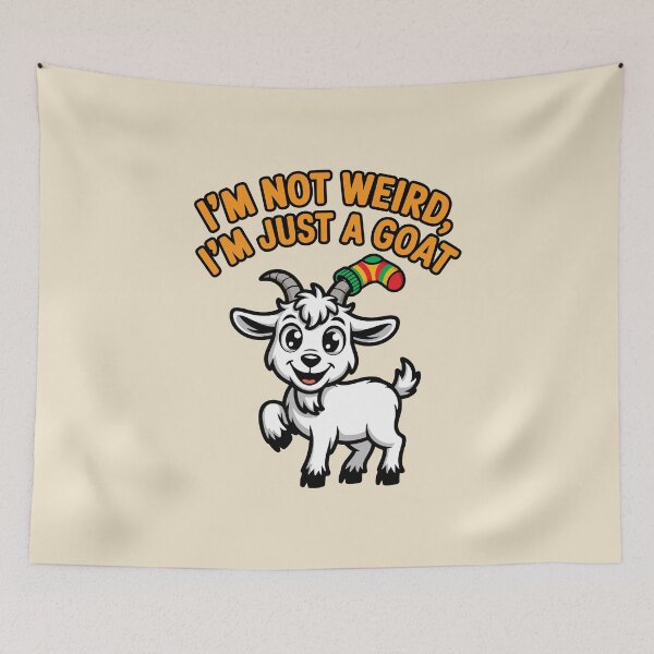 Item preview, Goat With a Sock on Its Horn – Funny Animal Illustration designed and sold by DoraTora.