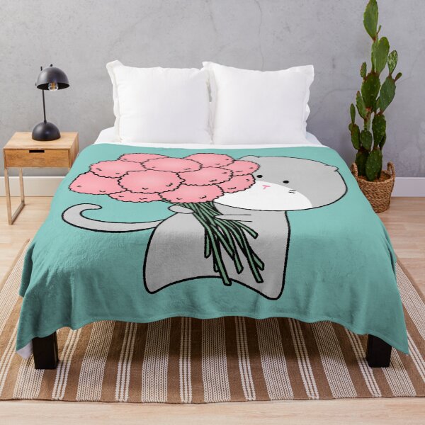 Item preview, Cute Grey Cat with Giant Pink Flower Bouquet - Sweet Floral Kitten Illustration designed and sold by ubborn.