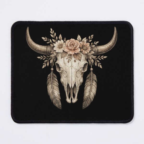 Item preview, Boho Cow Skull with Flowers – Western Desert Aesthetic designed and sold by QuarterHorseArt by Just my Studio.