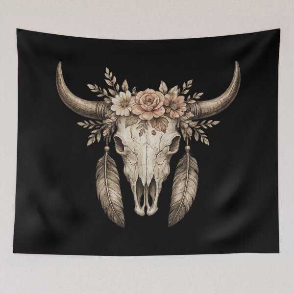 Item preview, Boho Cow Skull with Flowers – Western Desert Aesthetic designed and sold by  QuarterHorseArt by Just my Studio.