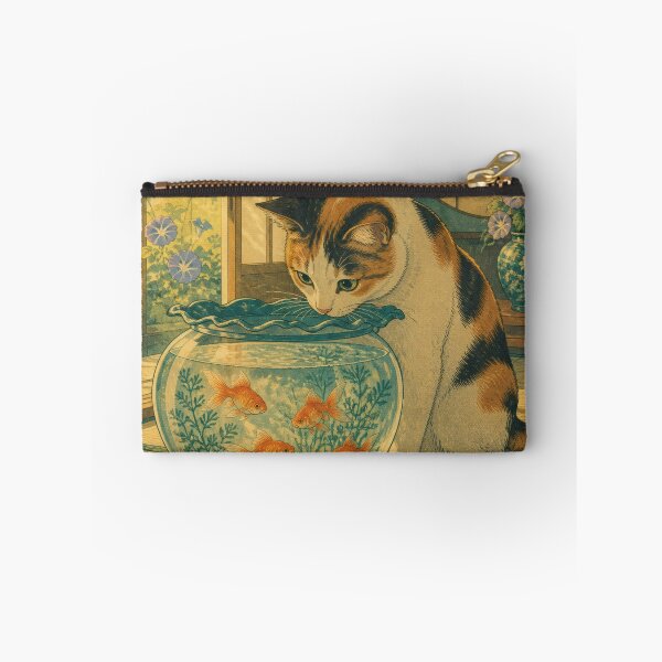 Item preview, Calico Cat with Goldfish Bowl - Vintage Japanese Summer Ukiyo-e Art designed and sold by WabiSabiArts.