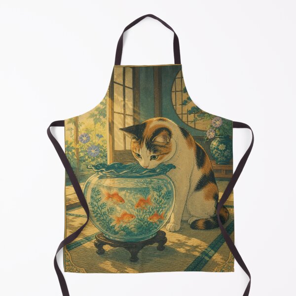 Item preview, Calico Cat with Goldfish Bowl - Vintage Japanese Summer Ukiyo-e Art designed and sold by WabiSabiArts.